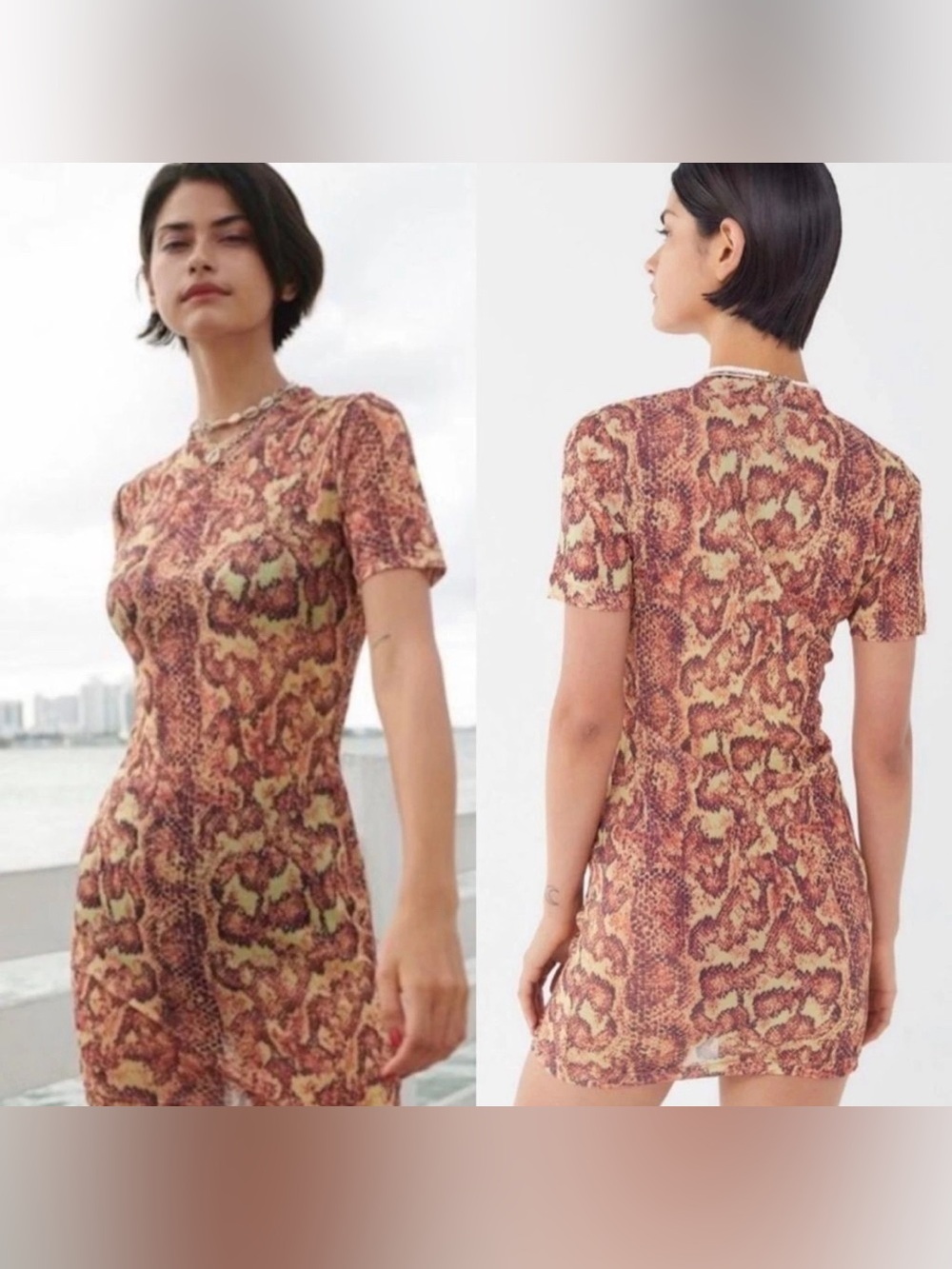 🧡 Urban Outfitters Mesh Snake Print Bodycon Mini Dress Size XS 🧡